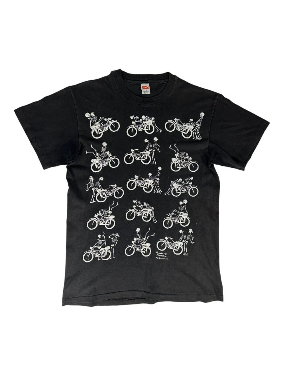 Vintage 90s Biker Skeletons S*x Position Motorcycle AOP Graphic T Shirt PLS READ